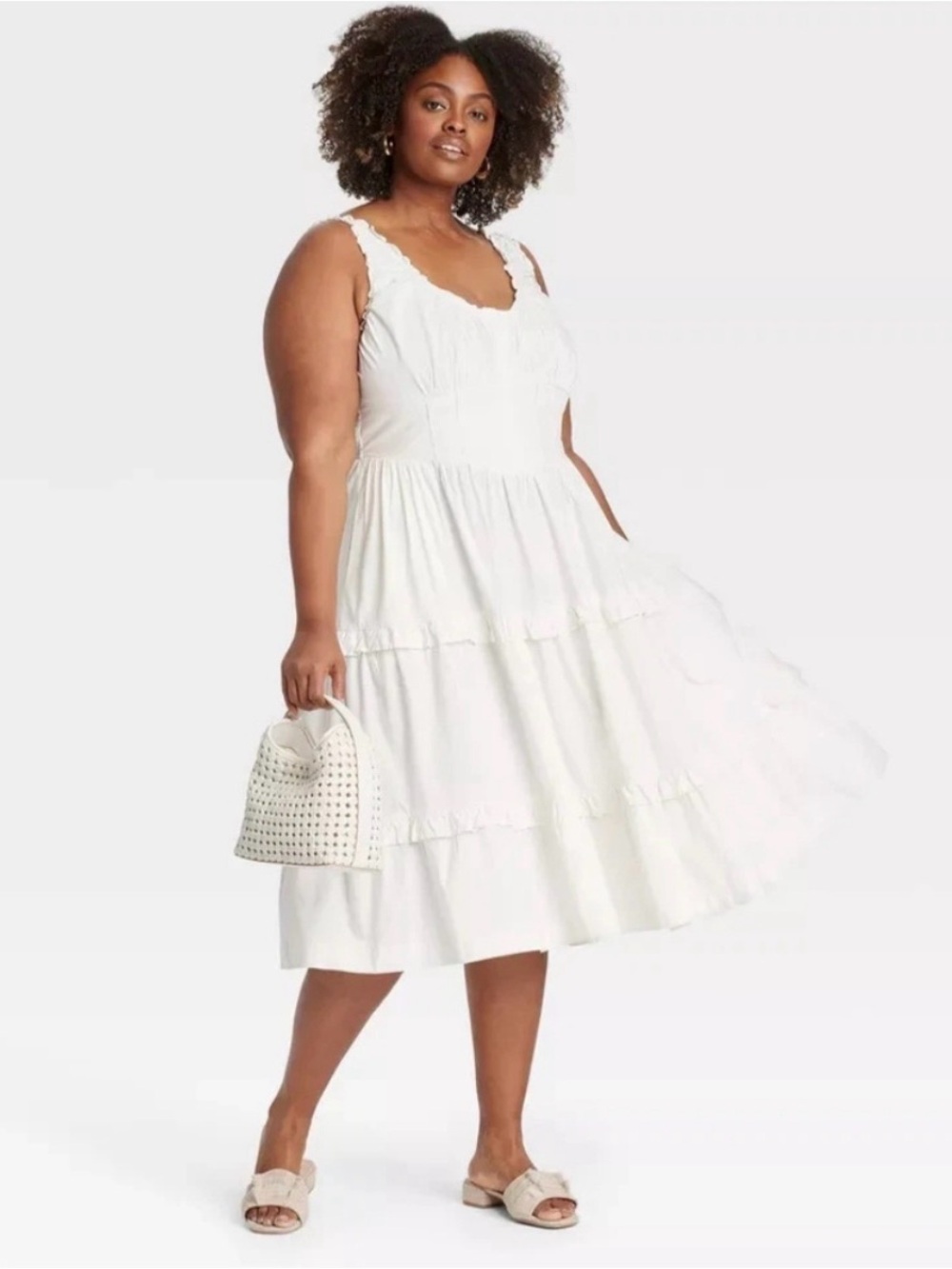 Ava & Viv White Tiered Midi Dress